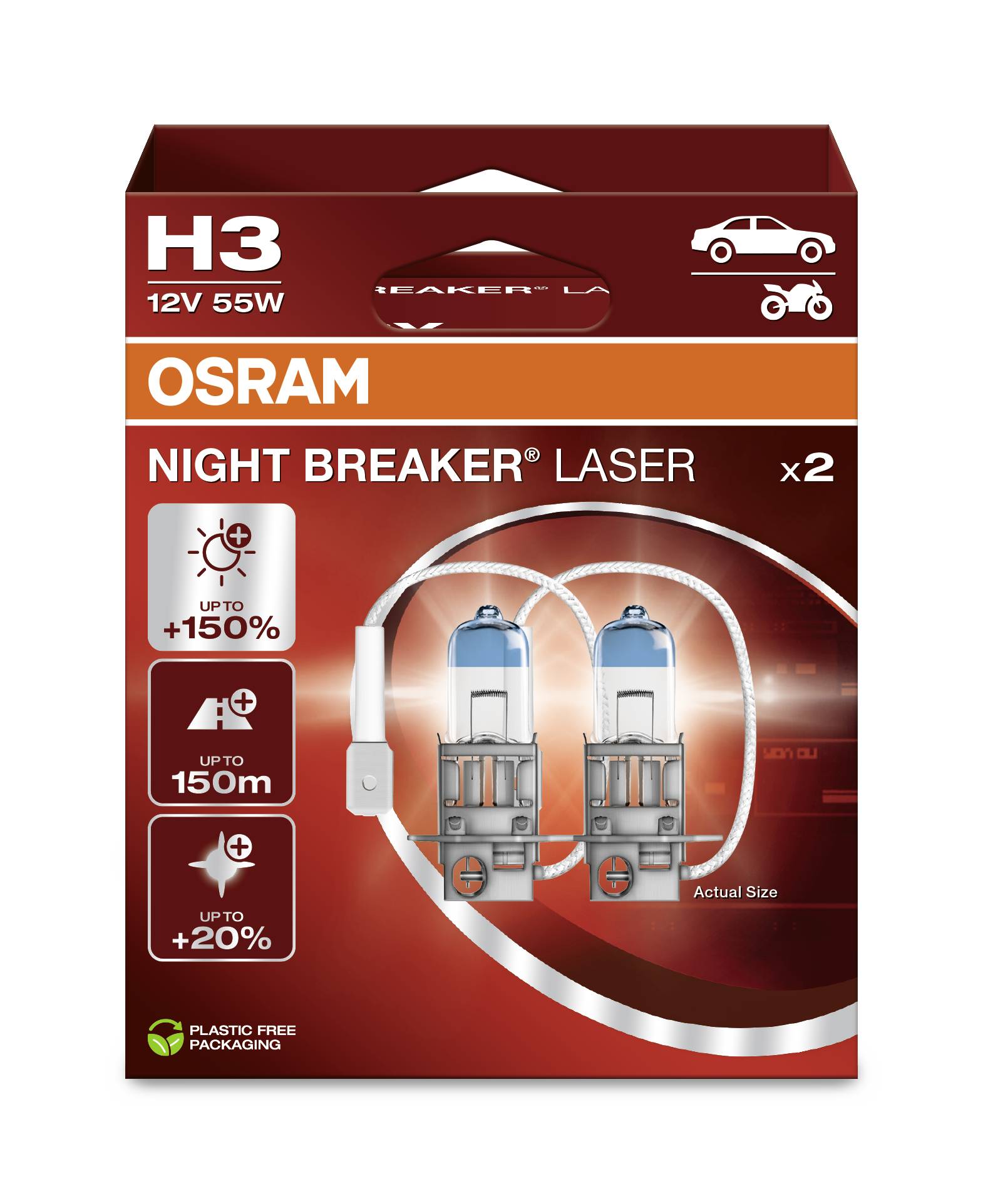 Osram Automotive 4062172388160 Halogen Leuchtmittel Night Breaker® Laser Next Generation H3 55W 12V