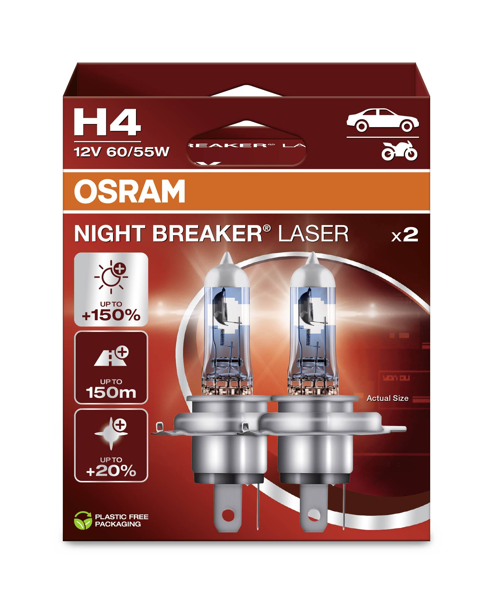 Osram Automotive 4062172387477 Halogen Leuchtmittel Night Breaker® Laser Next Generation H4 60/55W 12V