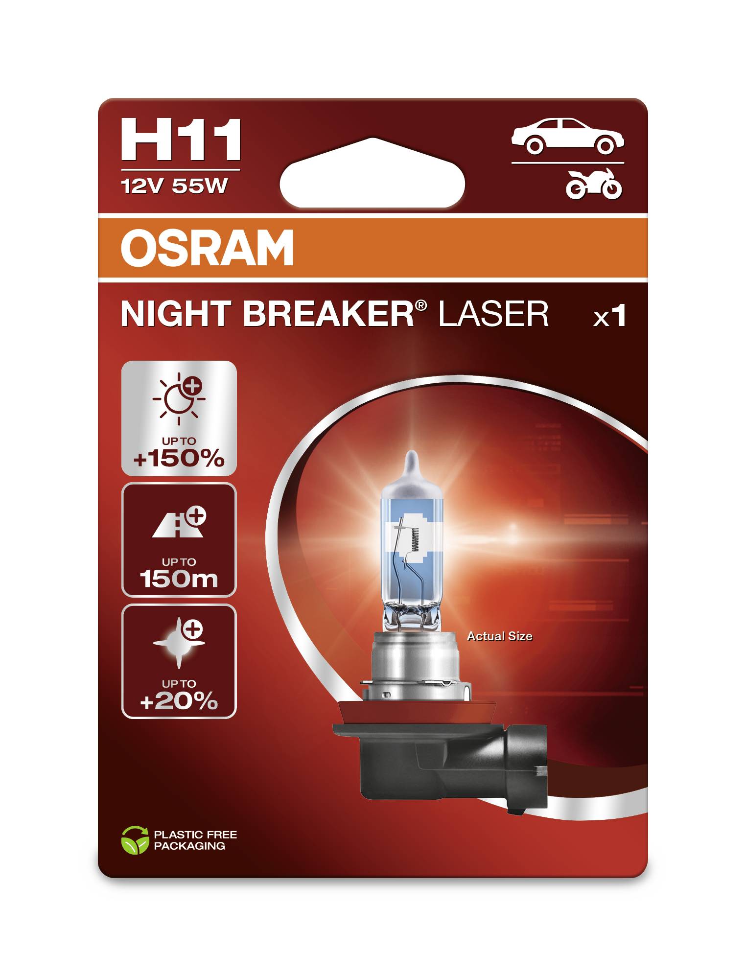 Osram Automotive 4062172395243 Halogen Leuchtmittel Night Breaker® Laser Next Generation H11 55W 12V