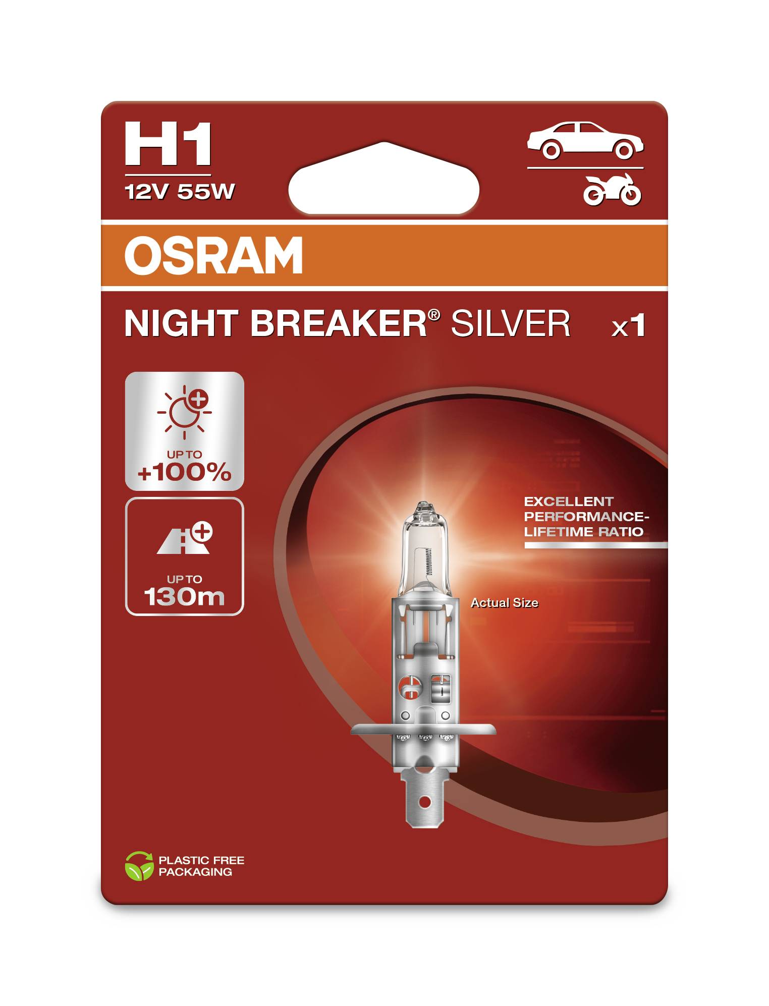 Osram Automotive 4062172395465 Halogen Leuchtmittel Night Breaker® Silver H1 55W 12V