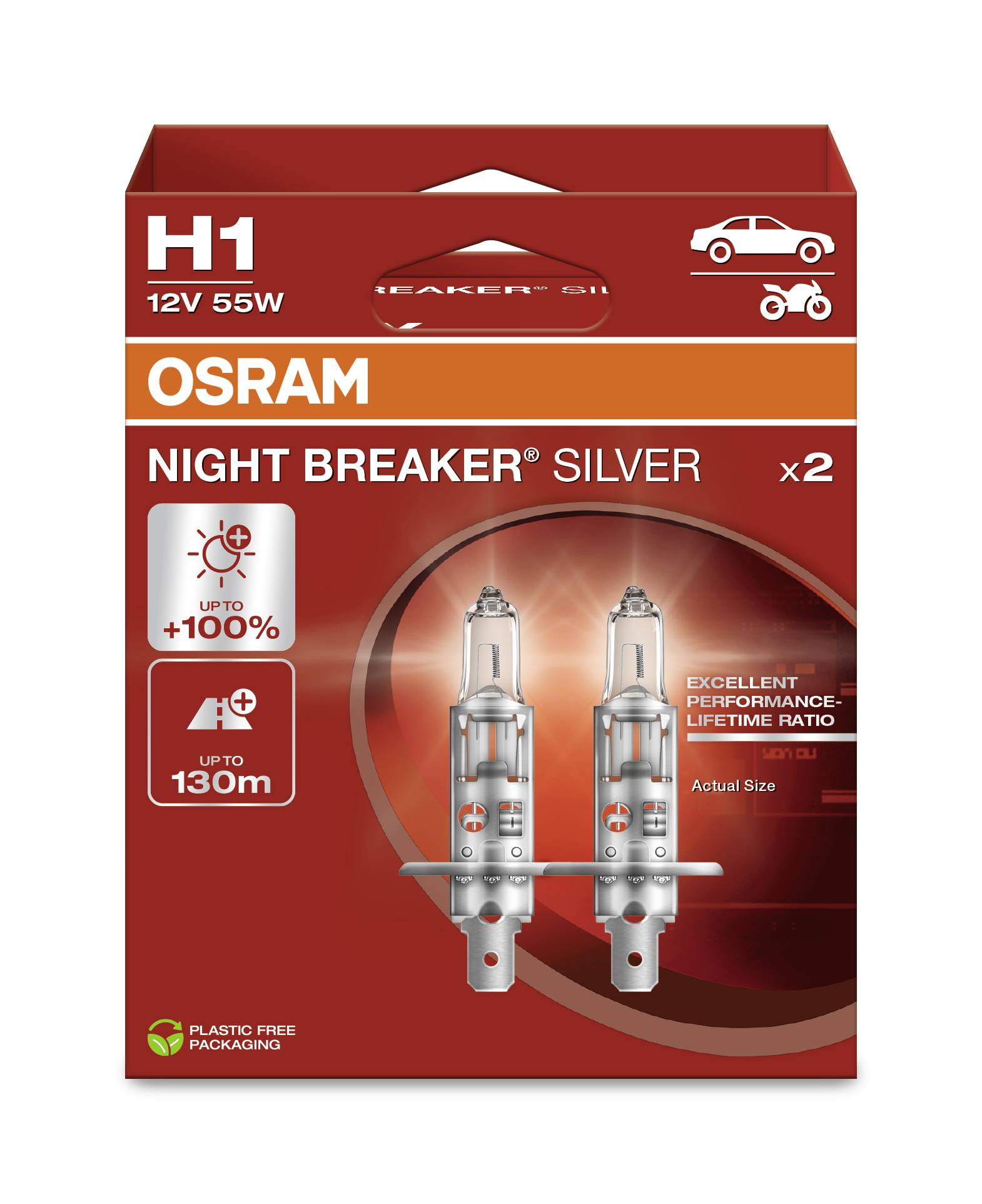 Osram Automotive 4062172388085 Halogen Leuchtmittel Night Breaker® Silver H1 55W 12V