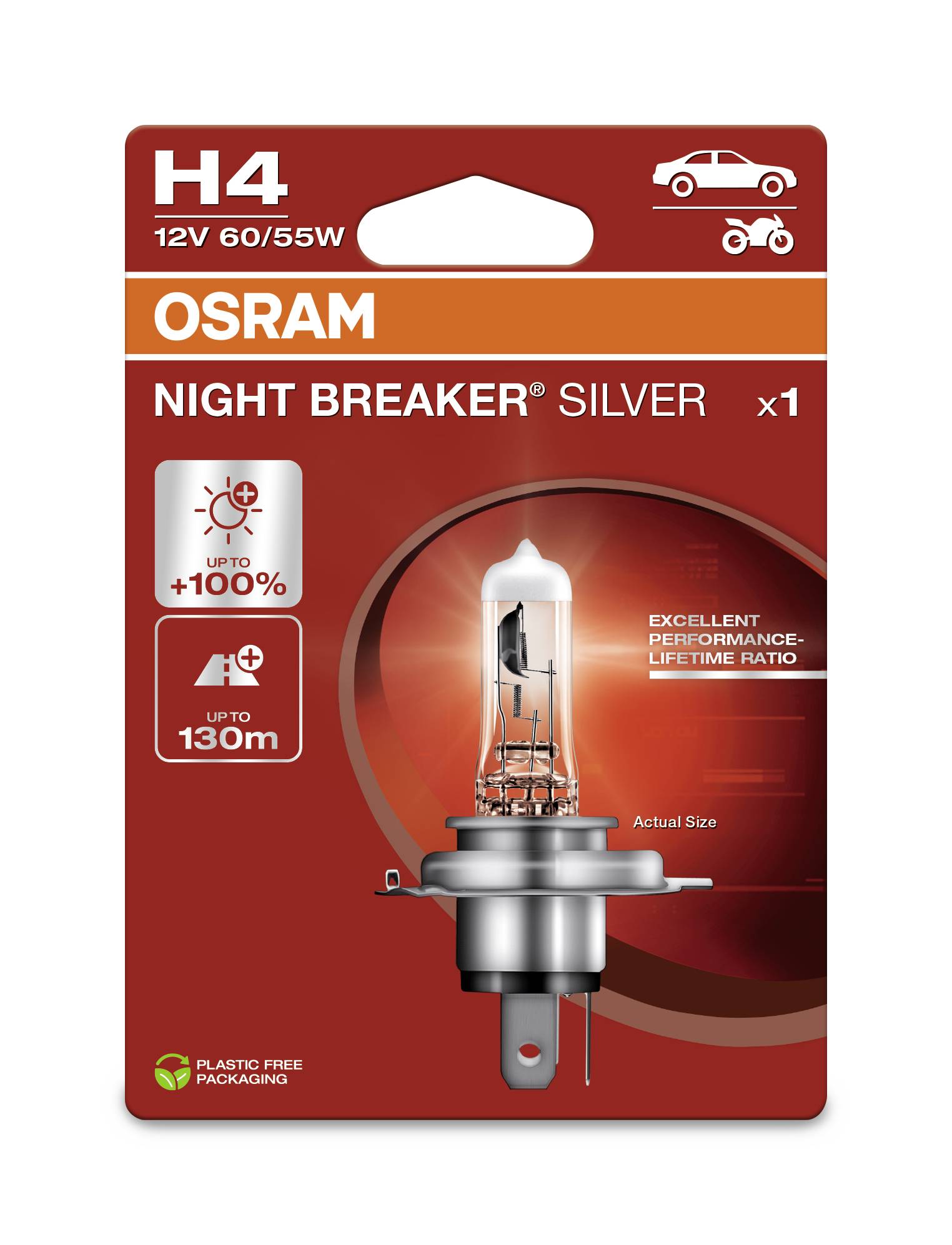 Osram Automotive 4062172395687 Halogen Leuchtmittel Night Breaker® Silver H4 60/55W 12V