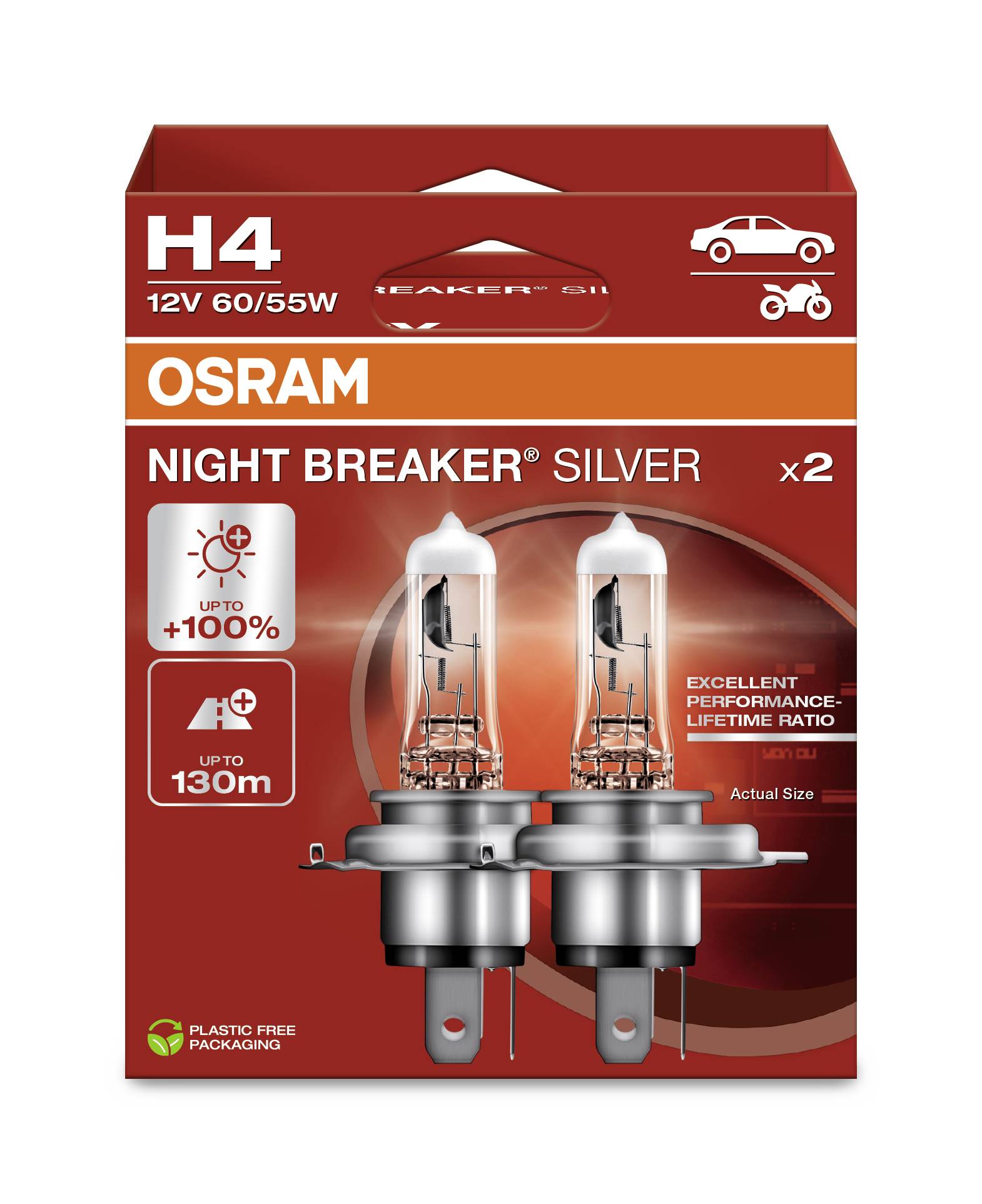 Osram Automotive 4062172387453 Halogen Leuchtmittel Night Breaker® Silver H4 60/55W 12V