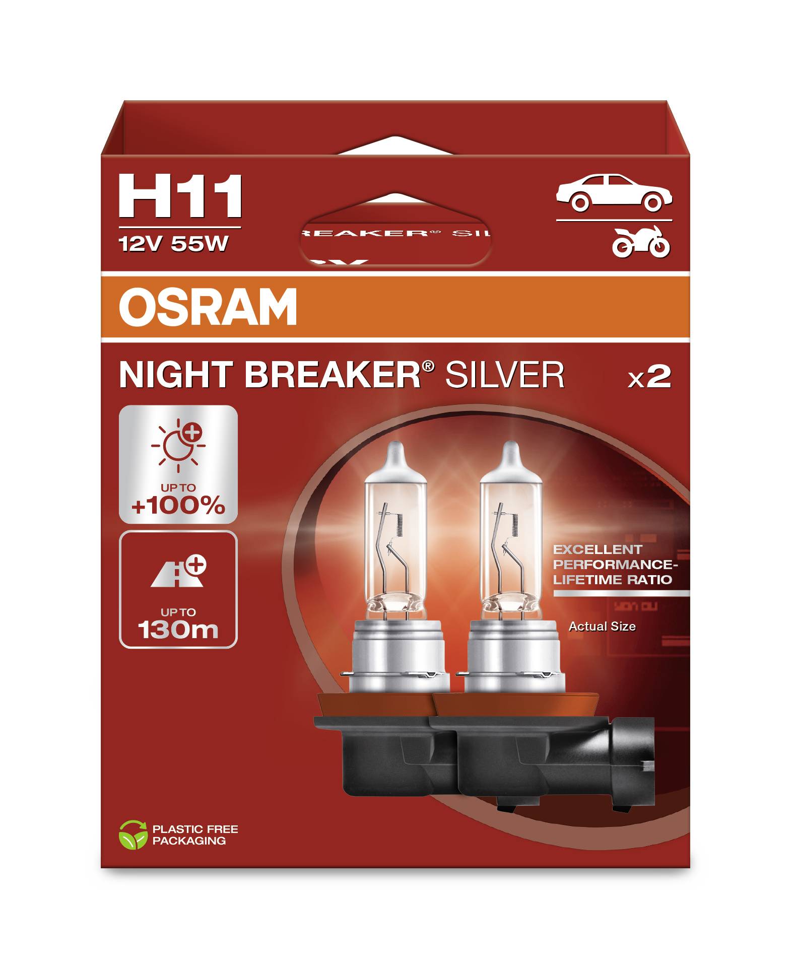 Osram Automotive 4062172387699 Halogen Leuchtmittel Night Breaker® Silver H11 55W 12V