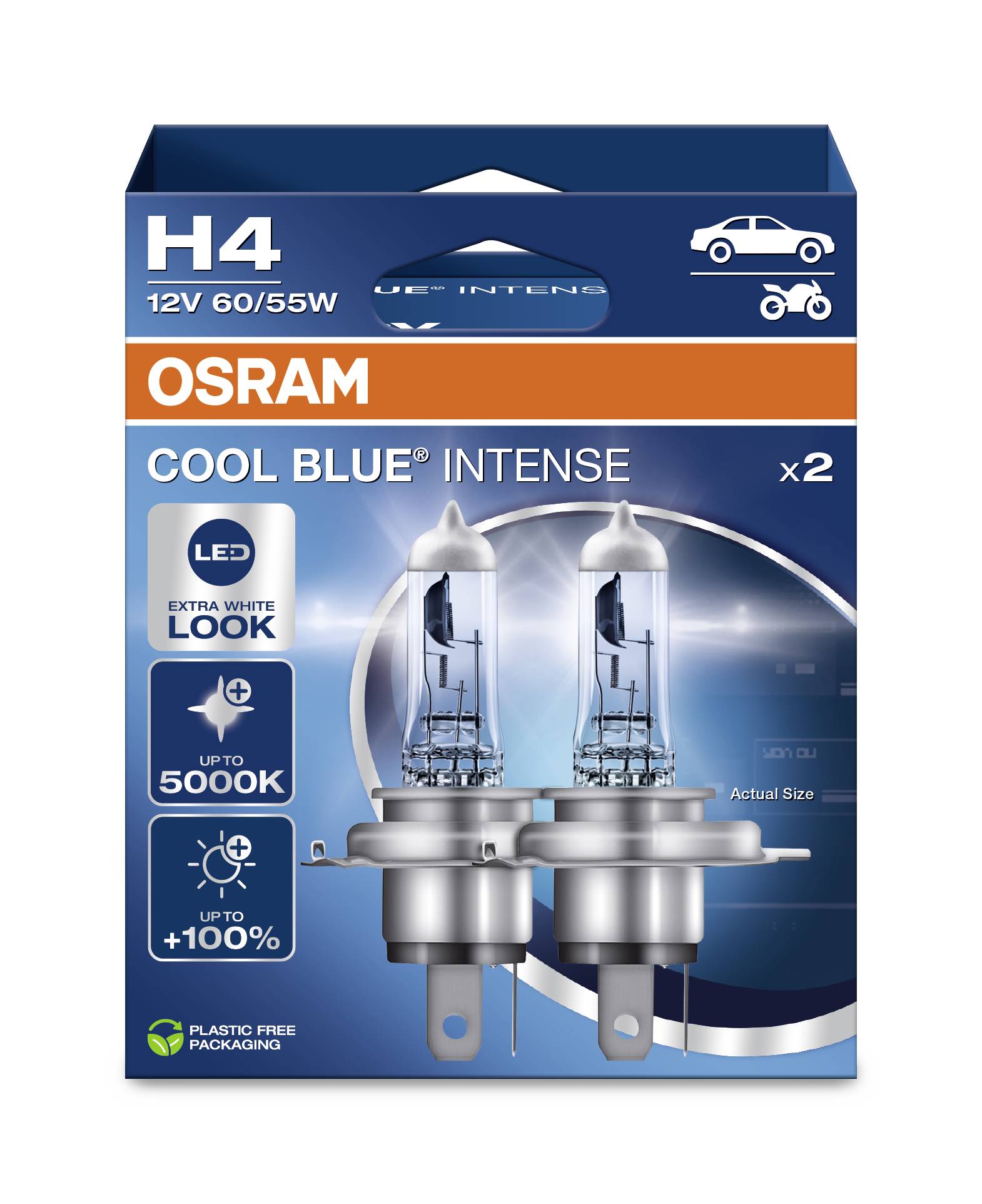 Osram Automotive 4062172387415 Halogen Leuchtmittel COOL BLUE® INTENSE H4 55W 12V