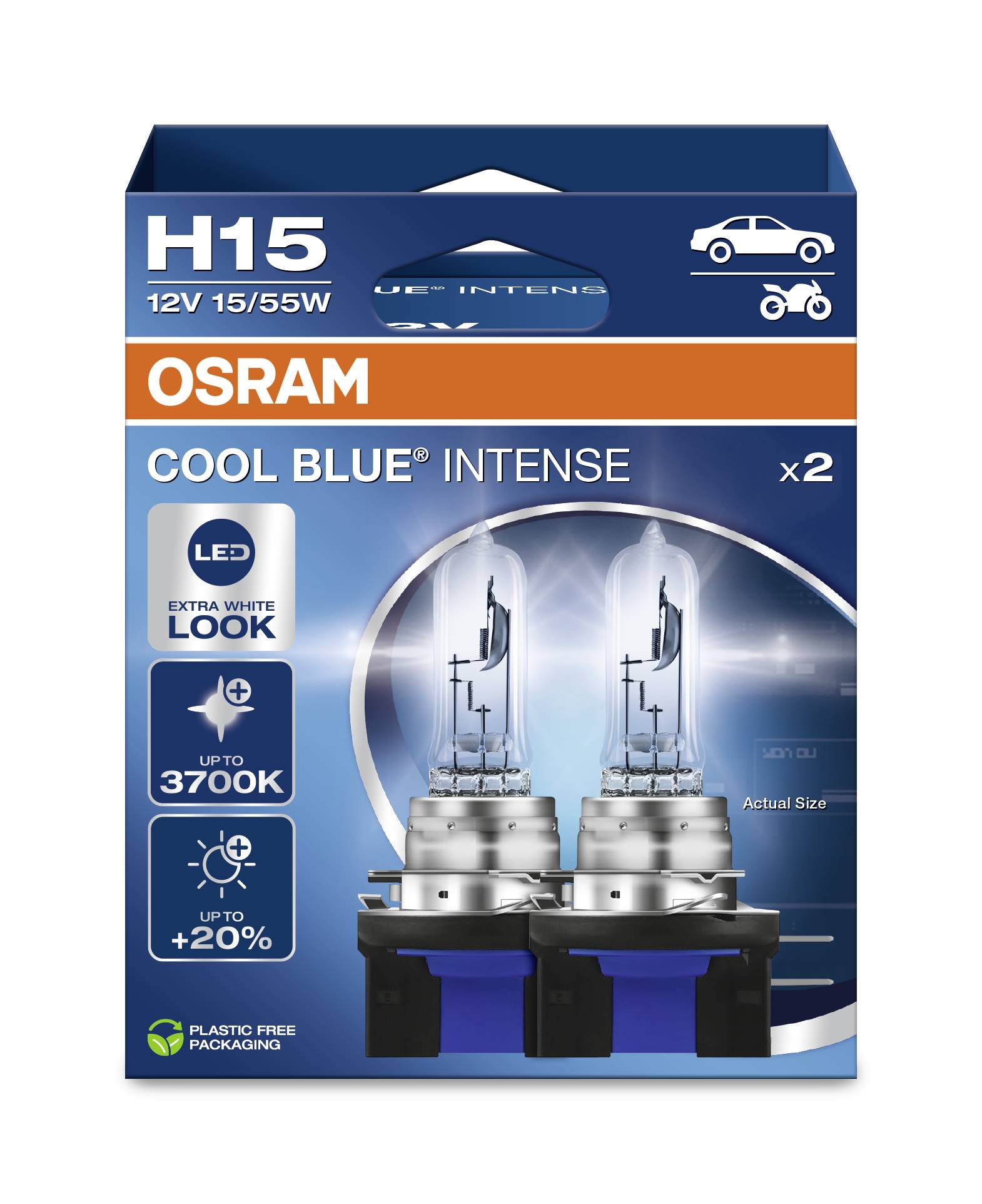 Osram Automotive 4062172387811 Halogen Leuchtmittel COOL BLUE® INTENSE H15 15/55W 12V