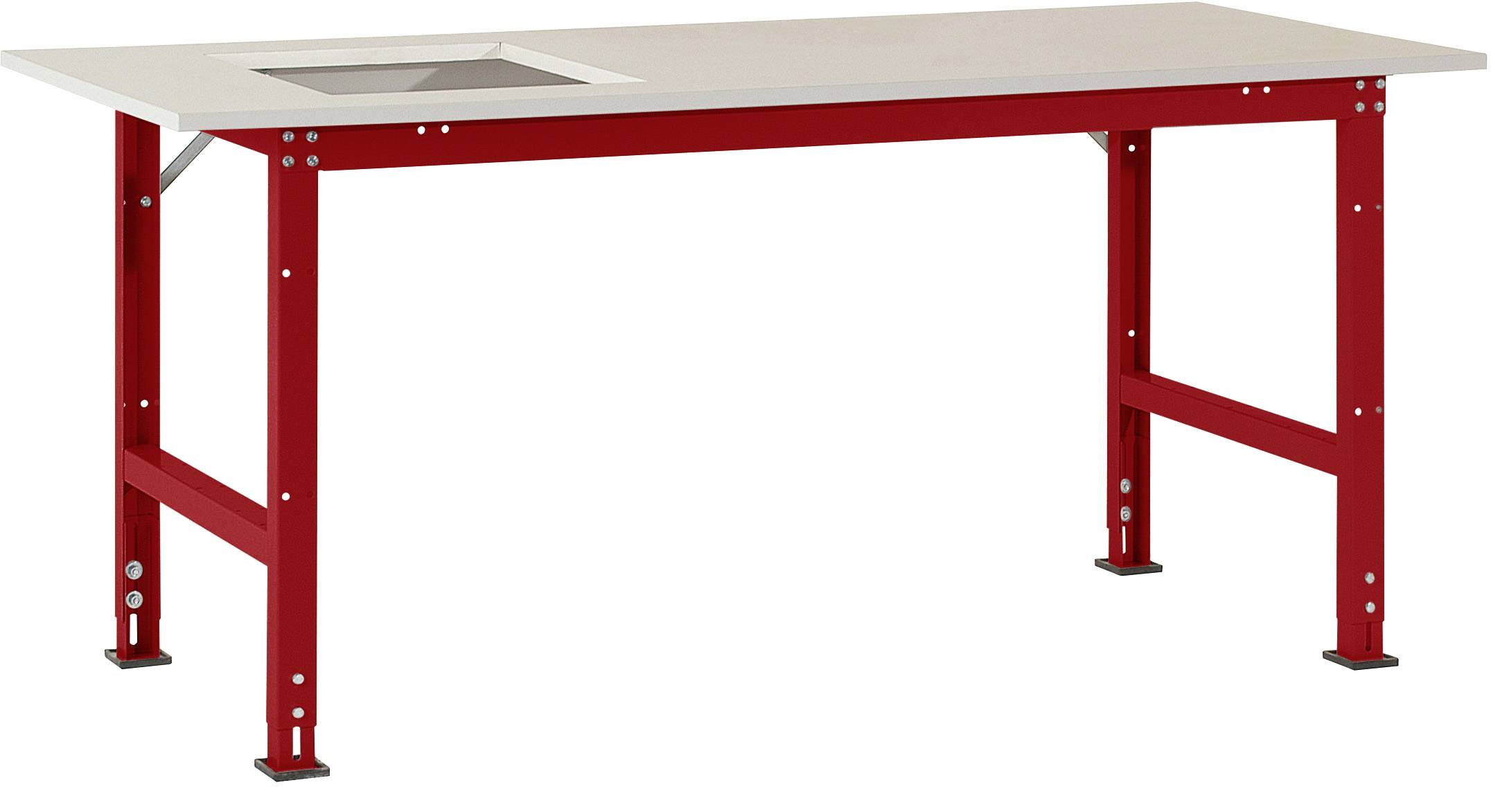 Manuflex AS0041.3003 Packtisch PACKPOOL Standard mit Platten-Ausschnitt für Waage, BxTxH = 2000 x 800 x 760-870mm Rubin-Rot