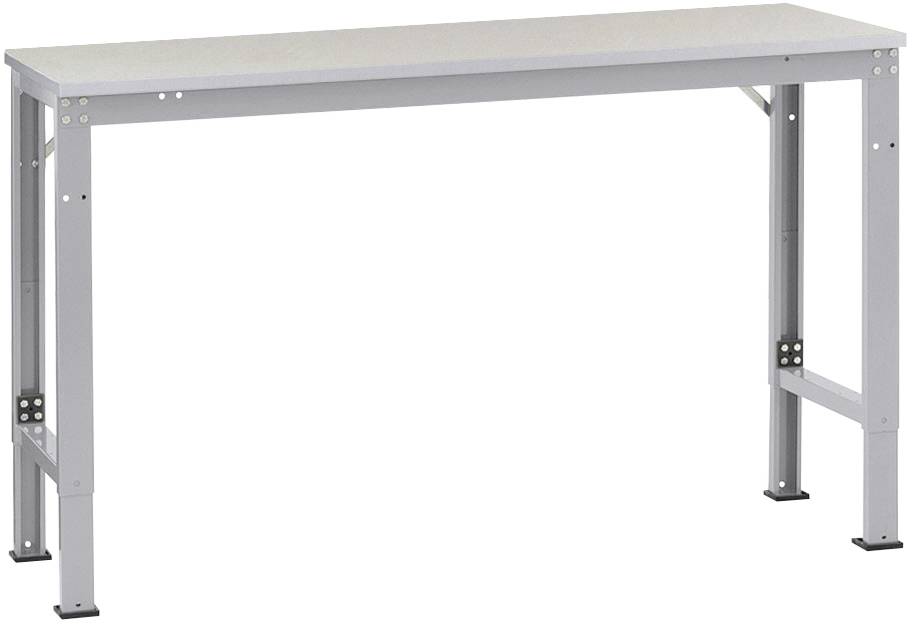 Schlichter, rechteckiger Metalltisch mit grauen Beinen.