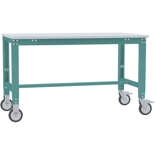 Manuflex AU7341.5021 Arbeitstisch UNIVERSAL Spezial mobil mit Melaminplatte, BxTxH = 1500 x 600 x 752-972mm Wasserblau Manuflex AU7341.5021 Arbeitstisch UNIVERSAL Spezial mobil mit Melaminplatte, BxTxH = 1500 x 600 x 752-972mm Wasserblau