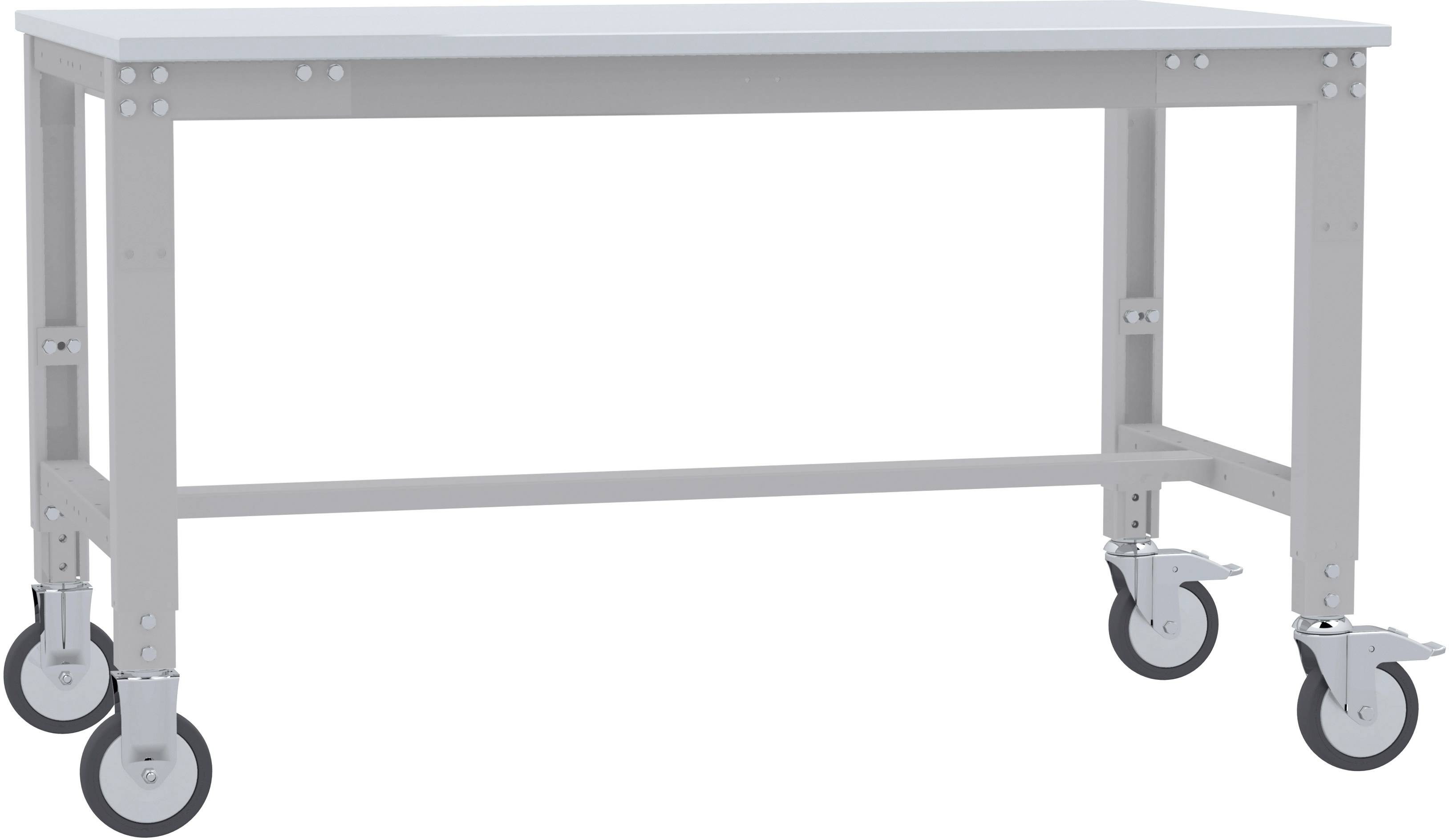 Manuflex AU7357.9006 Arbeitstisch UNIVERSAL Spezial mobil mit Kunststoffplatte, BxTxH = 1500 x 800 x 752-972mm Alusilber