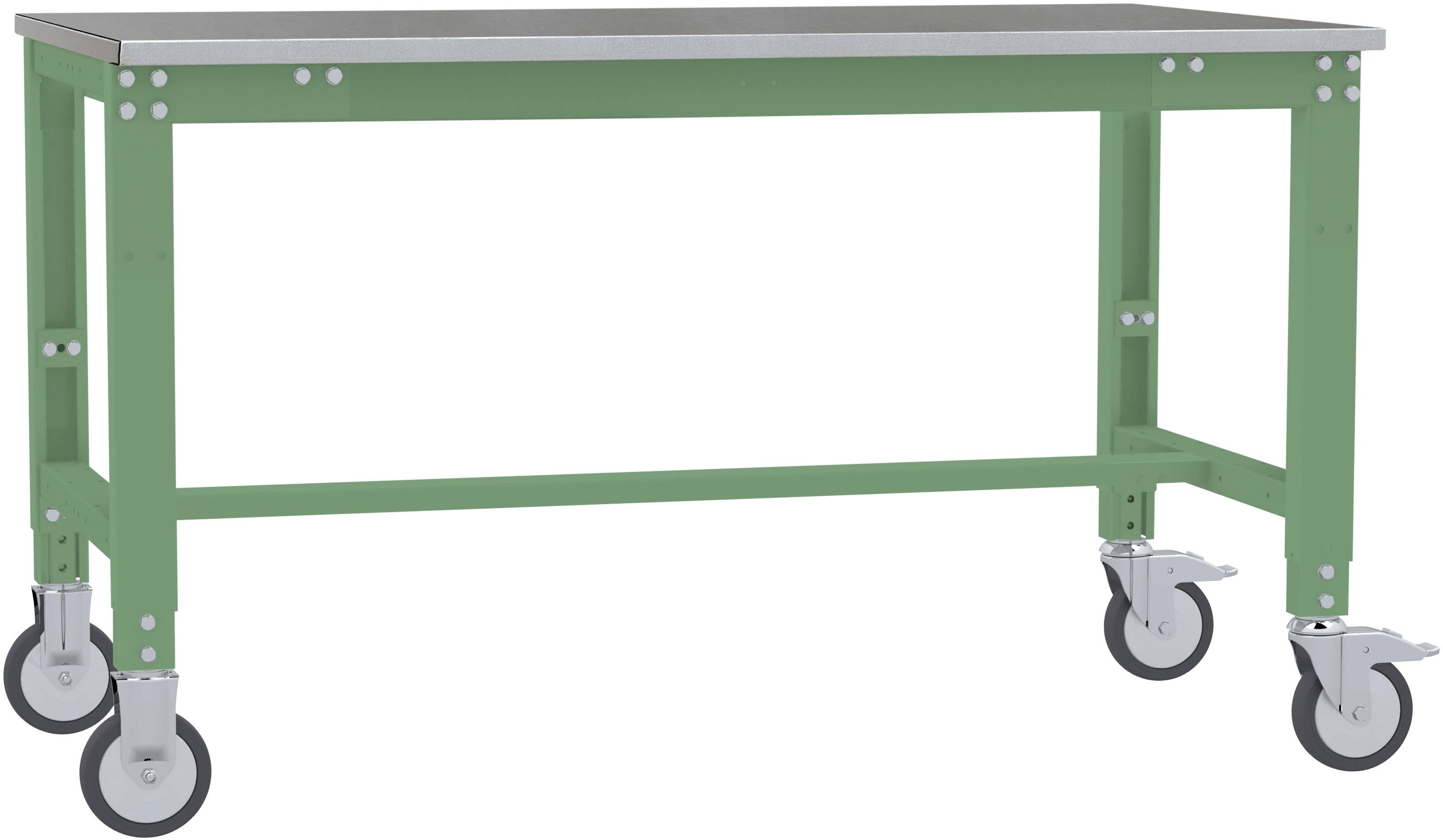 Manuflex AU7364.6011 Arbeitstisch UNIVERSAL Spezial mobil mit Blechbelagplatte, BxTxH = 1500 x 1000 x 752-972mm Resedagrün