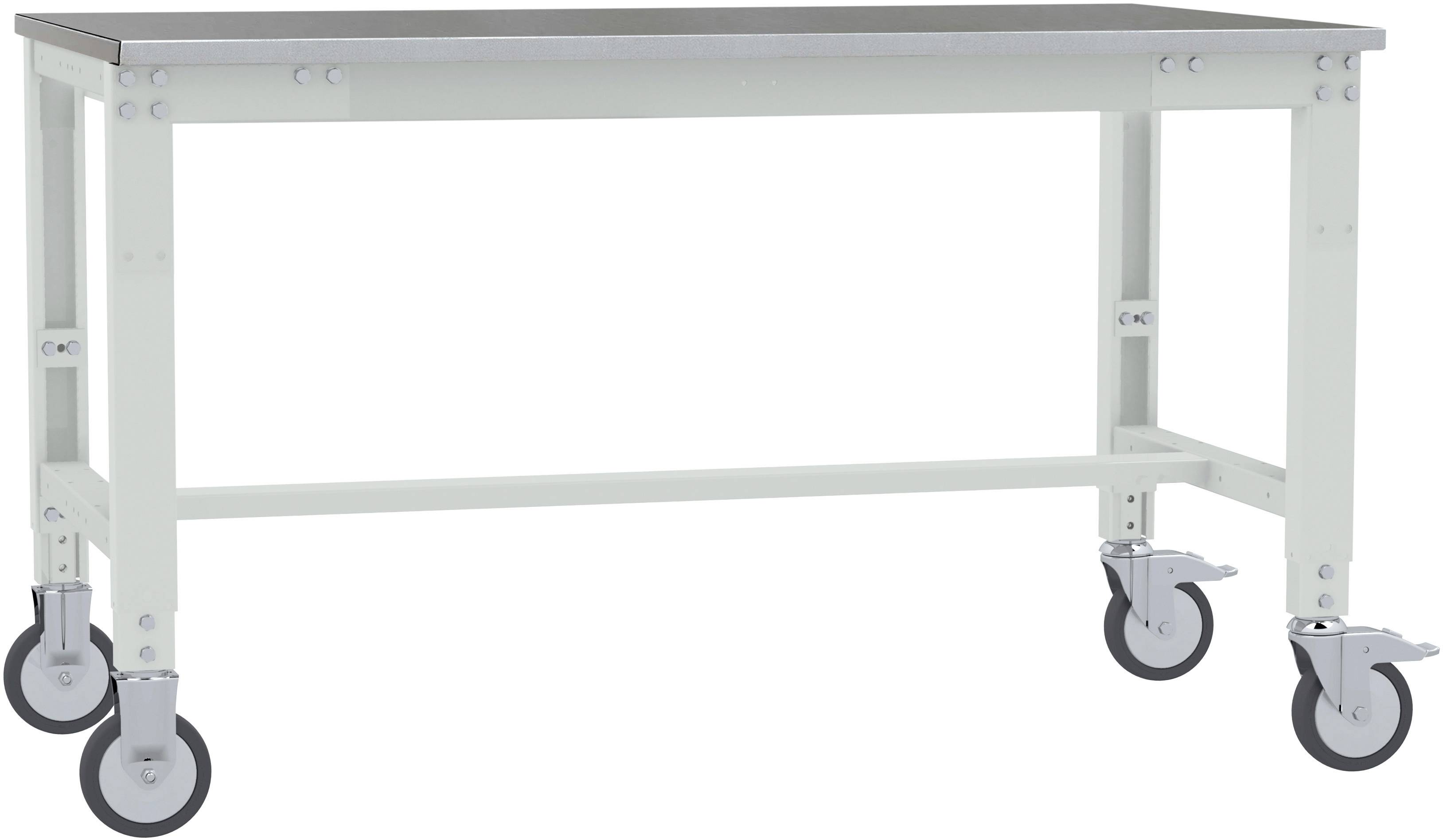 Manuflex AU7334.7035 Arbeitstisch UNIVERSAL Spezial mobil mit Blechbelagplatte, BxTxH = 1250 x 800 x 752-972mm Lichtgrau