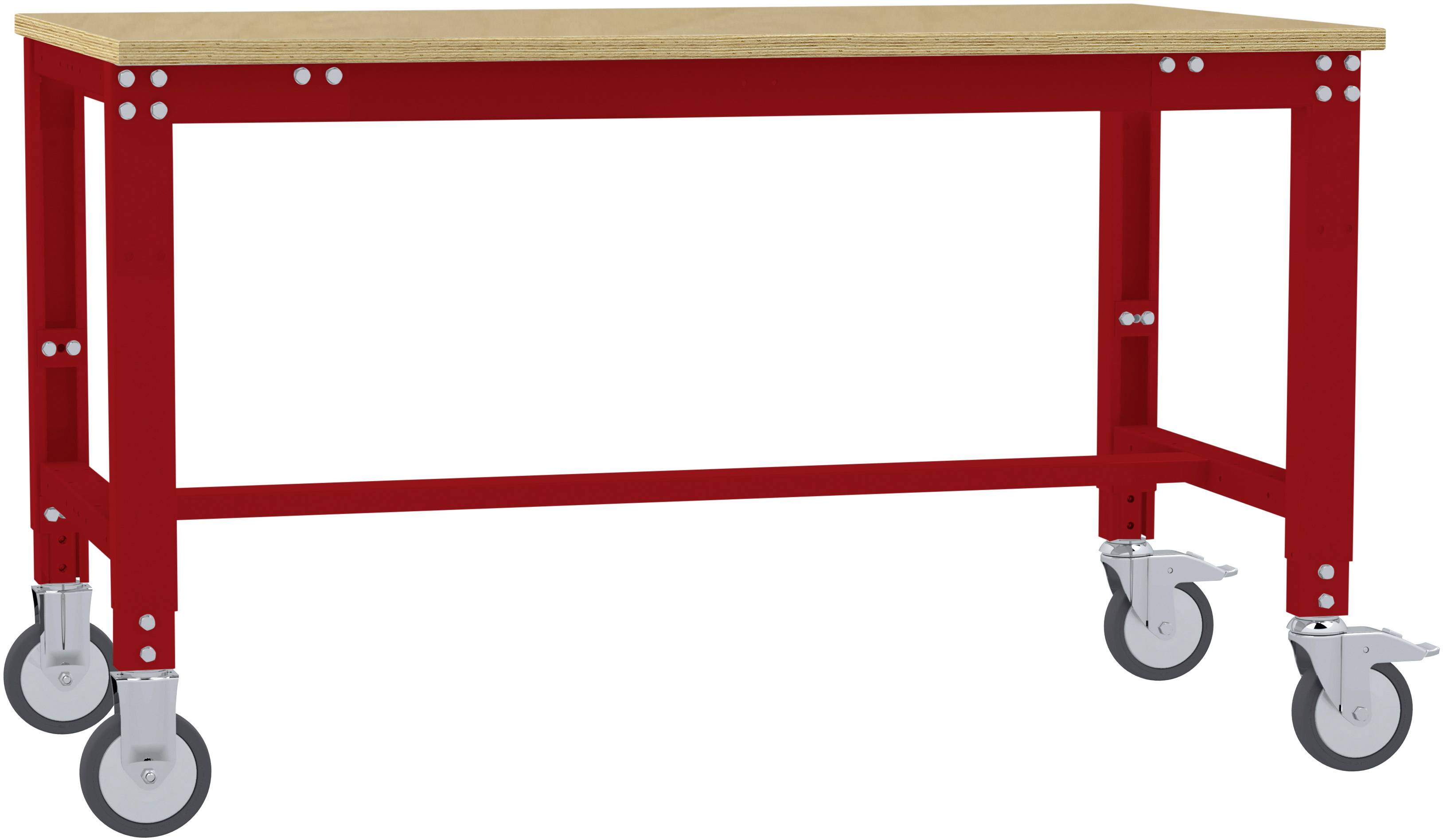 Manuflex AU7355.3003 Arbeitstisch UNIVERSAL Spezial mobil mit Multiplexplatte, BxTxH = 1500 x 800 x 752-972mm Rubin-Rot
