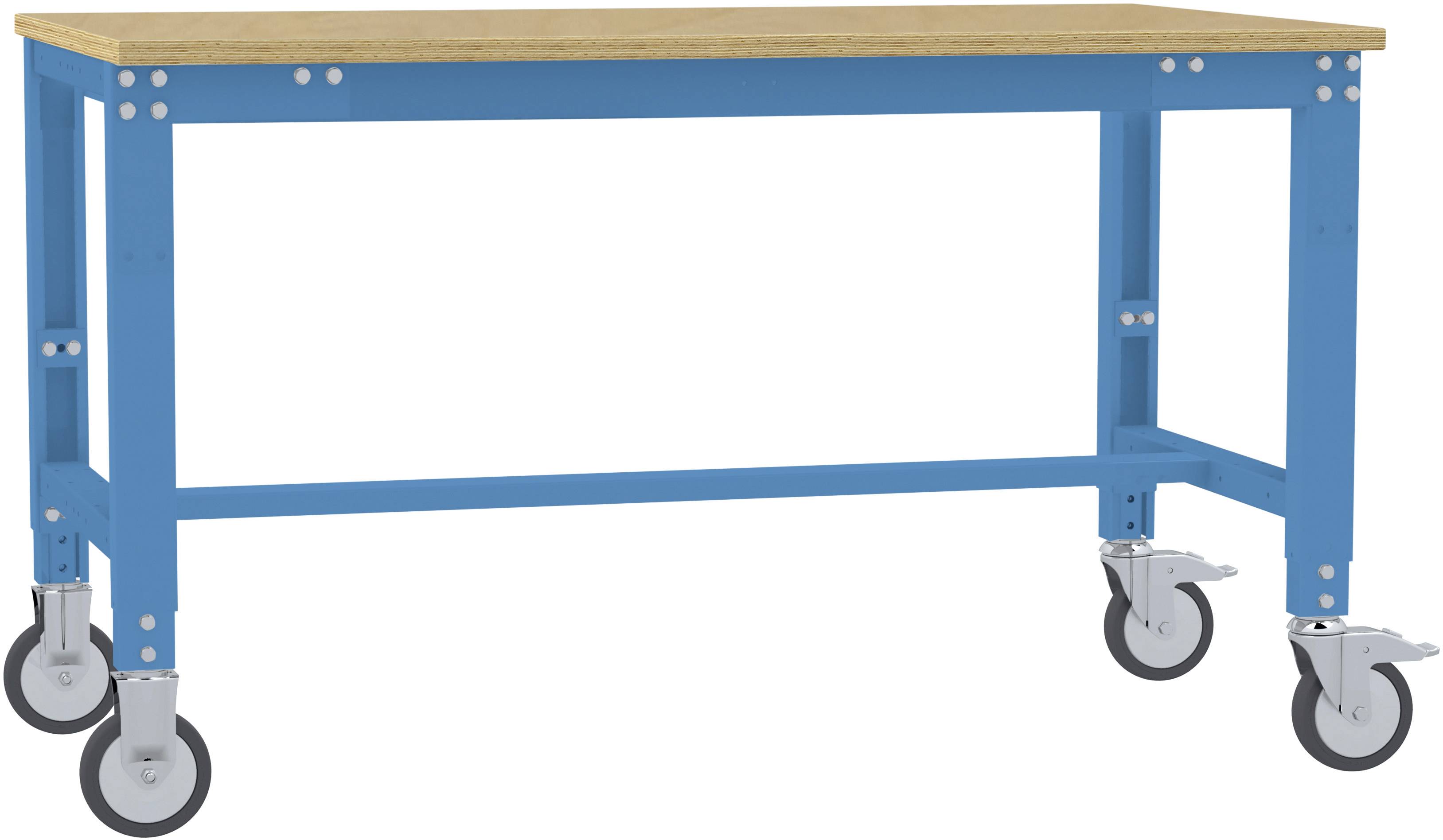 Manuflex AU7305.5012 Arbeitstisch UNIVERSAL Spezial mobil mit Multiplexplatte, BxTxH = 1000 x 600 x 752-972mm Licht-Blau