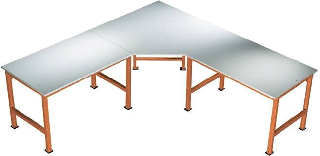 Manuflex AU0037.2001 Fünfeck-Verkettungselement UNIVERSAL mit Kunststoff-Platte, für Tischtiefe = 600mm Rotorange (RAL 2001)