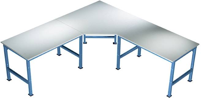 Manuflex AU0037.5012 Fünfeck-Verkettungselement UNIVERSAL mit Kunststoff-Platte, für Tischtiefe = 600mm Licht-Blau (RAL 5012)