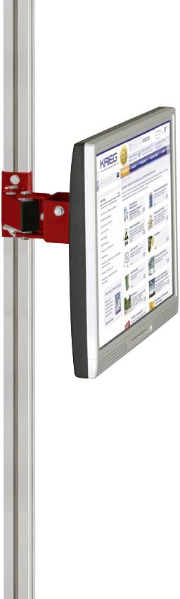 Seitenansicht eines Computermonitors, der an einer vertikalen Schiene montiert ist, zeigt eine Webseite auf dem Bildschirm.