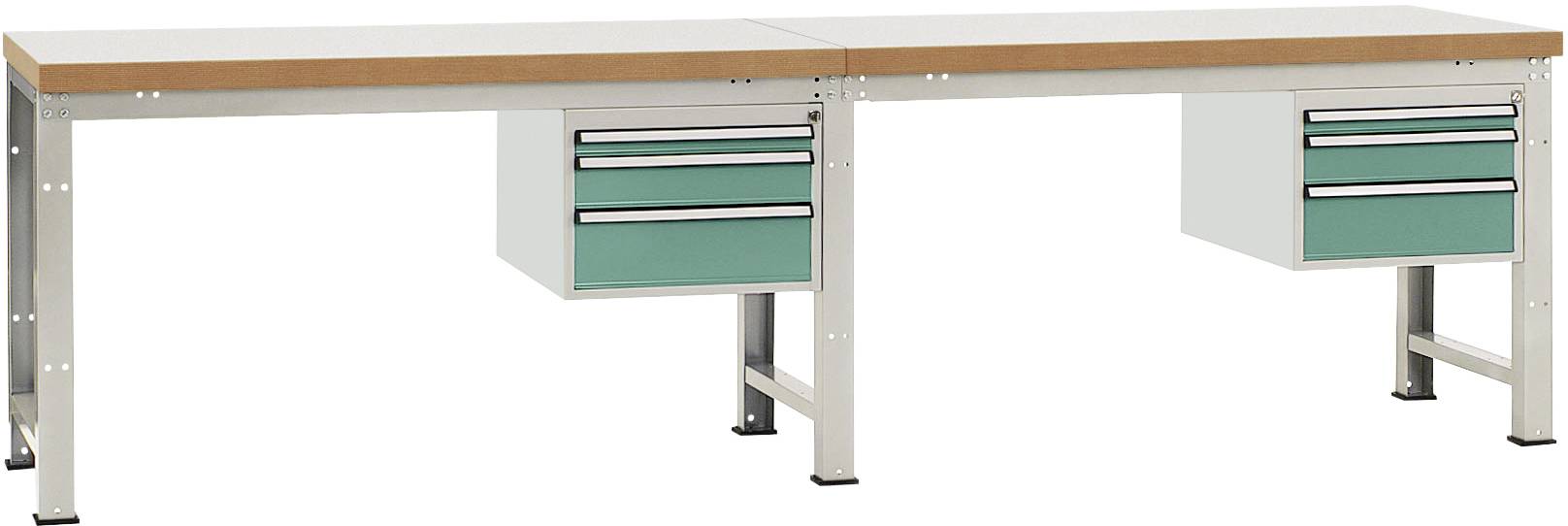 Manuflex WP5567.0001 Komplett-Werkbank Grund- und Anbau PROFI Standard mit Kunststoff-Platte, BxTxH = 3000 x 700 x 840mm