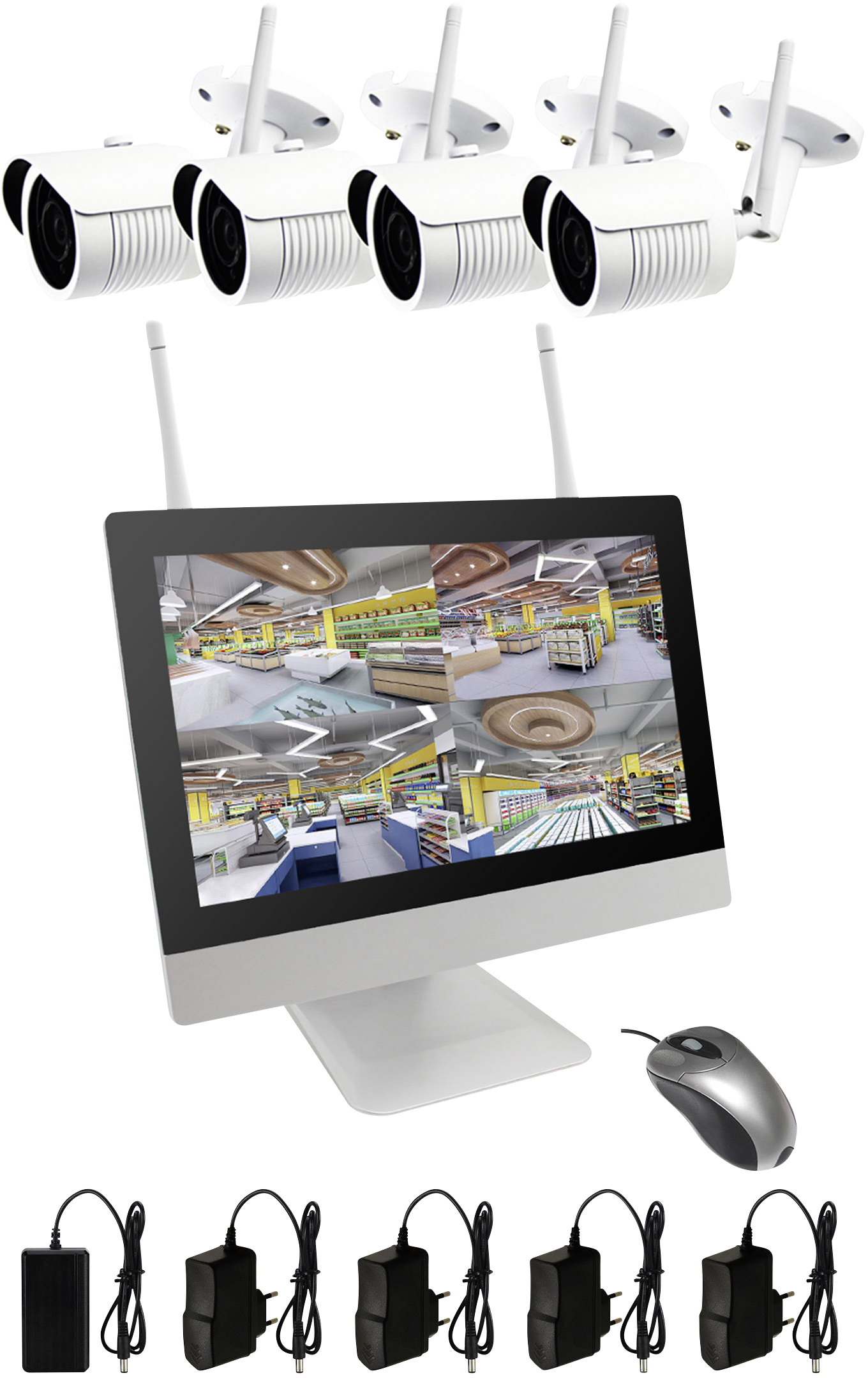 B & S Technology BS WIFI DIY KIT WLAN IP-Überwachungskamera-Set 4-Kanal mit 4 Kameras 1920 x 1080 Pixel