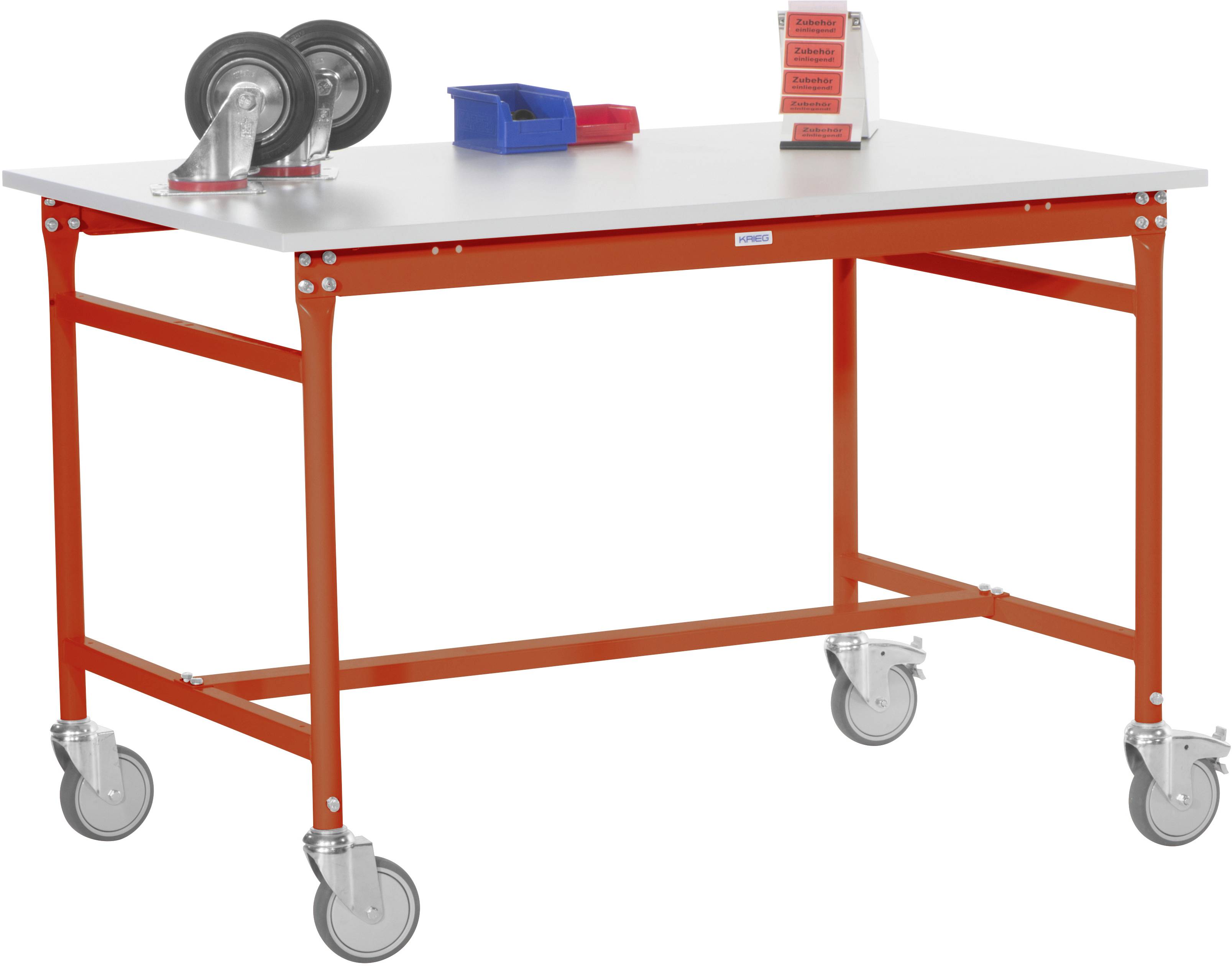 Manuflex BB4041.2001 Beistelltisch BASIS mobil mit Melamin-Tischplatte in Rotorange RAL 2001, BxTxH: 1250 x 800 x 850mm Rotorange