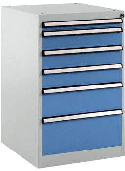 Manuflex SP1007.0002 Schubfachschrank BASETEC Stationär, Nutzhöhe 700mm mit 6 Schubfächern, in lichtgrau RAL 7035/brillantblau