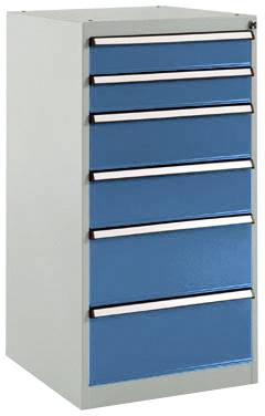 Manuflex SP1042.0002 Schubfachschrank BASETEC Stationär, Nutzhöhe 900mm mit 6 Schubfächern, in lichtgrau RAL 7035/brillantblau