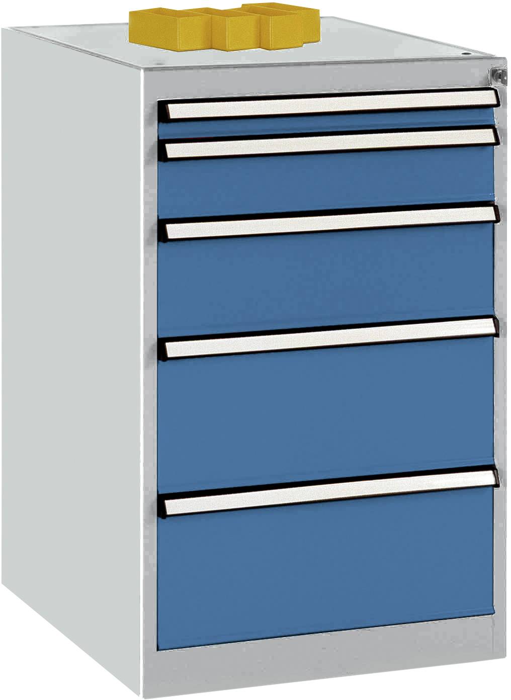 Manuflex TP1141.5007 Schubfachschrank BASETEC Stationär, Nutzhöhe 700mm mit 5 Schubfächern, in brillantblau RAL 5007