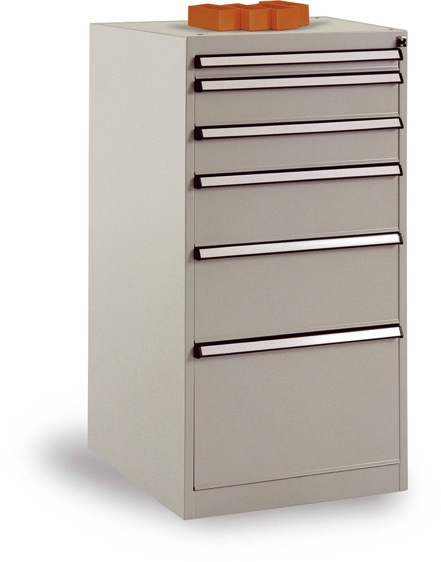 Manuflex TP1046.0002 Schubfachschrank BASETEC Stationär, Nutzhöhe 900mm mit 6 Schubfächern, in lichtgrau RAL 7035/brillantblau