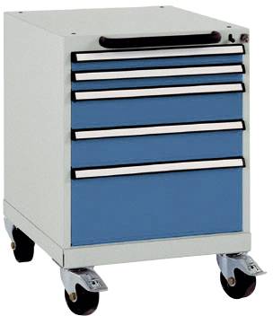 Manuflex SP1023.0002 Schubfachschrank BASETEC mobil, Nutzhöhe 500mm mit 5 Schubfächern, in lichtgrau RAL 7035/brillantblau RAL