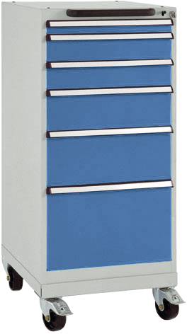 Manuflex SP1035.0002 Schubfachschrank BASETEC mobil, Nutzhöhe 900mm mit 6 Schubfächern, in lichtgrau RAL 7035/brillantblau RAL