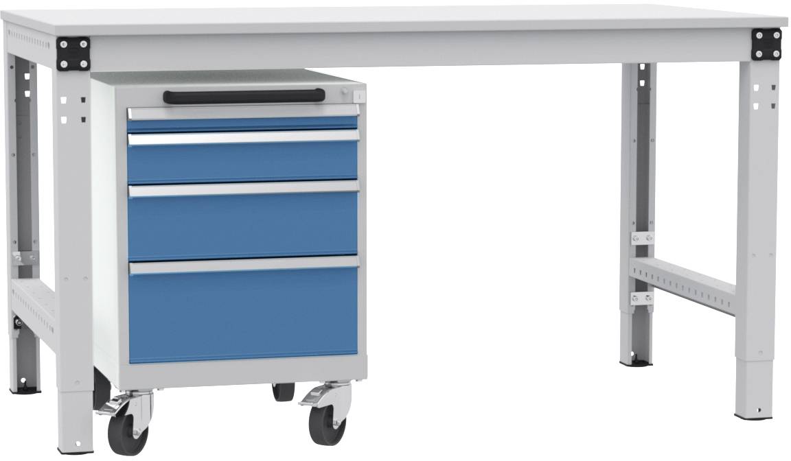 Manuflex TP1043.0002 Schubfachschrank BASETEC mobil, Nutzhöhe 500mm mit 4 Schubfächern, in lichtgrau RAL 7035/brillantblau RAL
