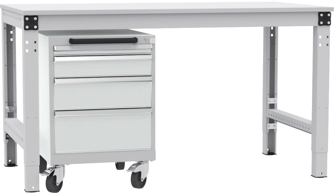 Manuflex TP1043.7035 Schubfachschrank BASETEC mobil, Nutzhöhe 500mm mit 4 Schubfächern, in lichtgrau RAL 7035