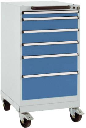 Manuflex SP1108.5007 Schubfachschrank BASETEC mobil, Nutzhöhe 700mm mit 6 Schubfächern, in brillantblau RAL 5007