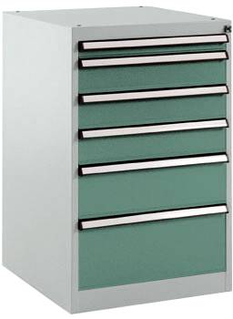Manuflex SP1107.0001 Schubfachschrank BASETEC Stationär, Nutzhöhe 700mm mit 6 Schubfächern, in graugrün HF 0001