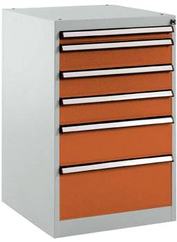 Manuflex SP1107.2001 Schubfachschrank BASETEC Stationär, Nutzhöhe 700mm mit 6 Schubfächern, in rotorange RAL 2001
