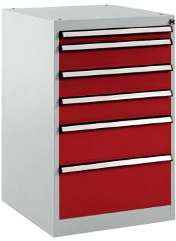 Manuflex SP1107.3003 Schubfachschrank BASETEC Stationär, Nutzhöhe 700mm mit 6 Schubfächern, in rubinrot RAL 3003