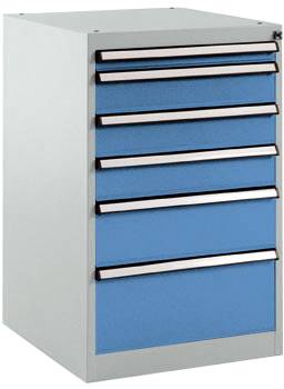 Manuflex SP1107.5012 Schubfachschrank BASETEC Stationär, Nutzhöhe 700mm mit 6 Schubfächern, in lichtblau RAL 5012