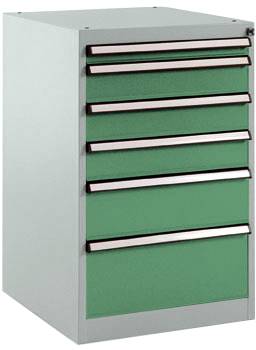 Manuflex SP1107.6011 Schubfachschrank BASETEC Stationär, Nutzhöhe 700mm mit 6 Schubfächern, in resedagrün RAL 6011