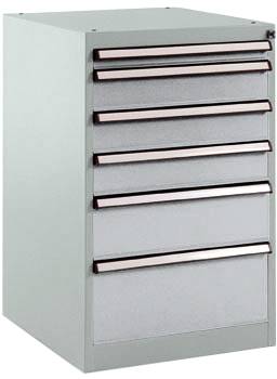 Manuflex SP1107.9006 Schubfachschrank BASETEC Stationär, Nutzhöhe 700mm mit 6 Schubfächern, in alusilber ähnlich RAL 9006