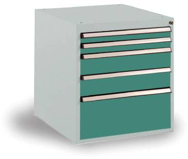 Manuflex SP1122.0001 Schubfachschrank BASETEC Stationär, Nutzhöhe 500mm mit 5 Schubfächern, in graugrün HF 0001