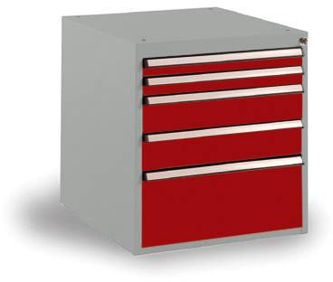 Manuflex SP1122.3003 Schubfachschrank BASETEC Stationär, Nutzhöhe 500mm mit 5 Schubfächern, in rubinrot RAL 3003