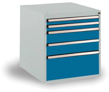 Manuflex SP1122.5007 Schubfachschrank BASETEC Stationär, Nutzhöhe 500mm mit 5 Schubfächern, in brillantblau RAL 5007