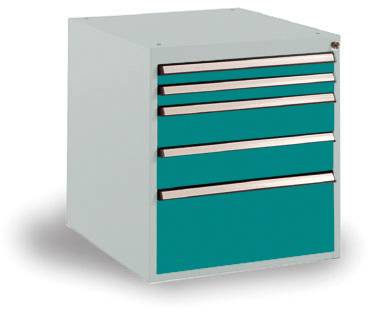 Manuflex SP1122.5021 Schubfachschrank BASETEC Stationär, Nutzhöhe 500mm mit 5 Schubfächern, in wasserblau RAL 5021