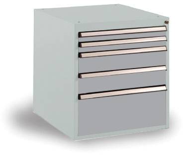 Manuflex SP1122.9006 Schubfachschrank BASETEC Stationär, Nutzhöhe 500mm mit 5 Schubfächern, in alusilber ähnlich RAL 9006