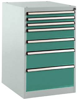 Manuflex SP1128.0001 Schubfachschrank BASETEC Stationär, Nutzhöhe 700mm mit 7 Schubfächern, in graugrün HF 0001