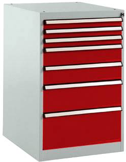 Manuflex SP1128.3003 Schubfachschrank BASETEC Stationär, Nutzhöhe 700mm mit 7 Schubfächern, in rubinrot RAL 3003