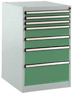 Manuflex SP1128.6011 Schubfachschrank BASETEC Stationär, Nutzhöhe 700mm mit 7 Schubfächern, in resedagrün RAL 6011