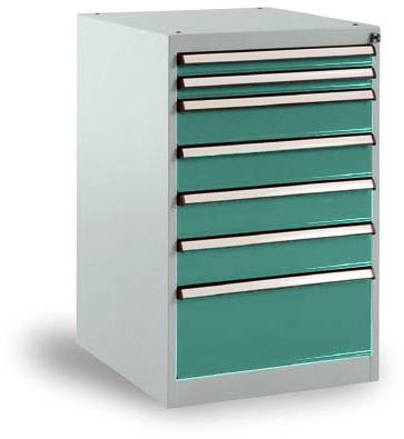 Manuflex SP1130.0001 Schubfachschrank BASETEC Stationär, Nutzhöhe 700mm mit 7 Schubfächern, in graugrün HF 0001
