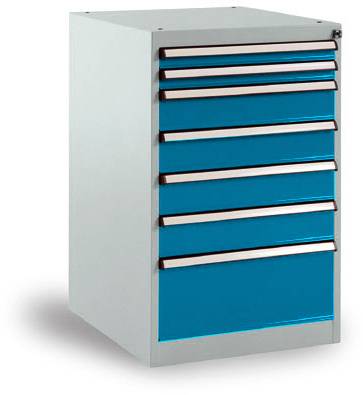Manuflex SP1130.5007 Schubfachschrank BASETEC Stationär, Nutzhöhe 700mm mit 7 Schubfächern, in brillantblau RAL 5007