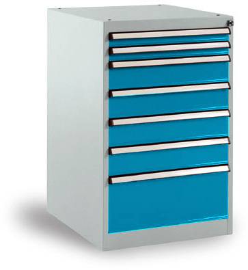 Manuflex SP1130.5012 Schubfachschrank BASETEC Stationär, Nutzhöhe 700mm mit 7 Schubfächern, in lichtblau RAL 5012